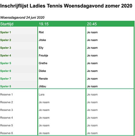 20200627 Woensdag LadiesNight inschrijflijst vb