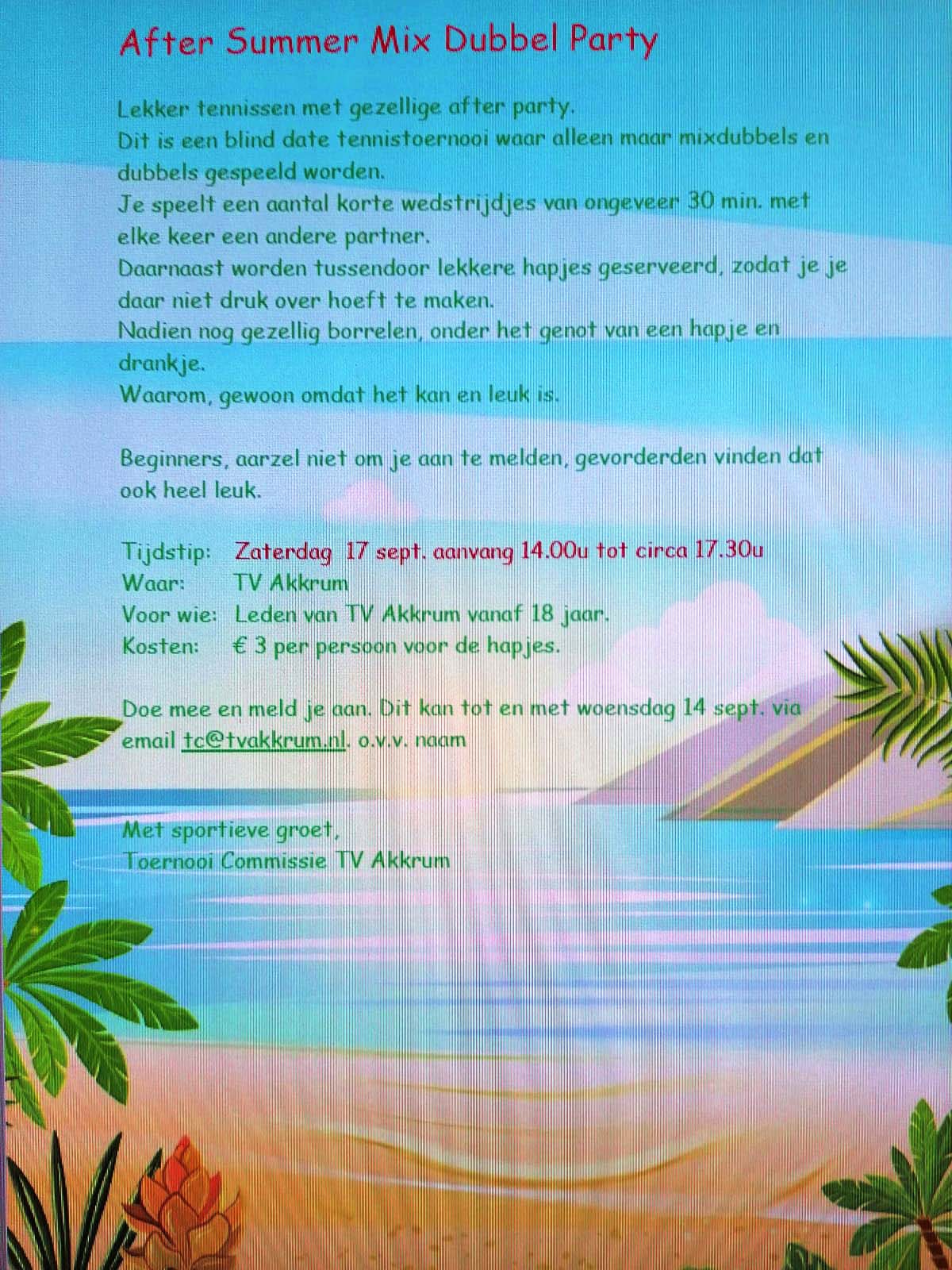 UItnodiging SummerParty toernooi Tennis Akkrum